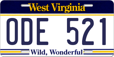 WV license plate ODE521