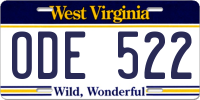 WV license plate ODE522