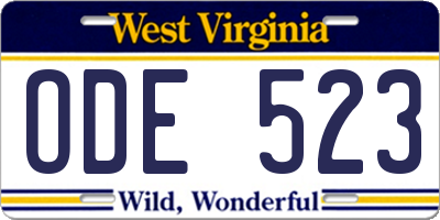 WV license plate ODE523