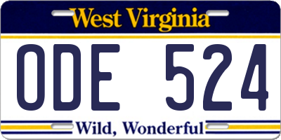 WV license plate ODE524