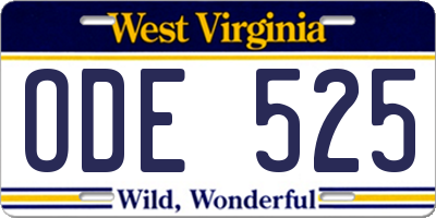 WV license plate ODE525
