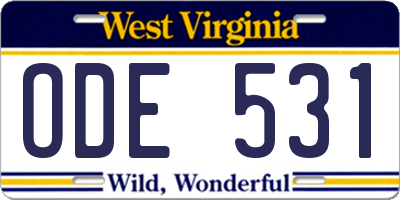 WV license plate ODE531