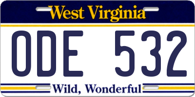 WV license plate ODE532