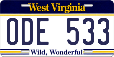 WV license plate ODE533