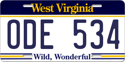 WV license plate ODE534
