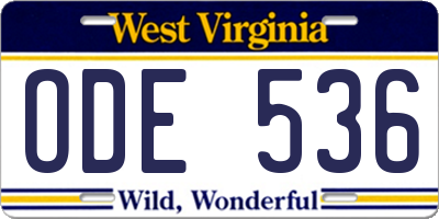 WV license plate ODE536