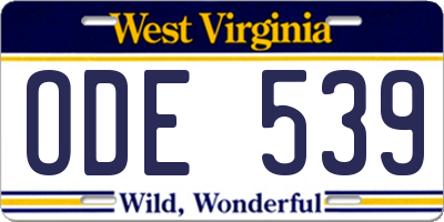 WV license plate ODE539