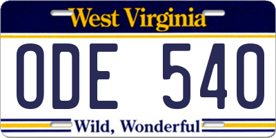 WV license plate ODE540