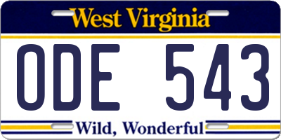 WV license plate ODE543