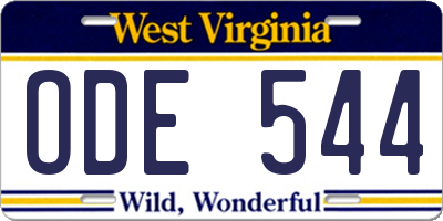 WV license plate ODE544