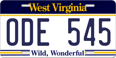 WV license plate ODE545