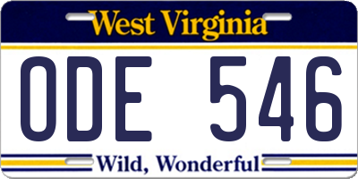 WV license plate ODE546