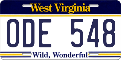 WV license plate ODE548