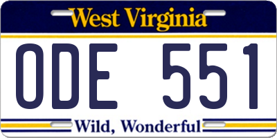 WV license plate ODE551