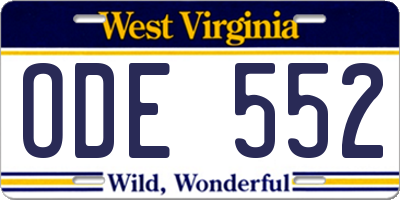 WV license plate ODE552