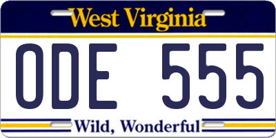 WV license plate ODE555