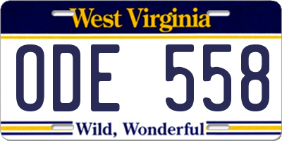 WV license plate ODE558