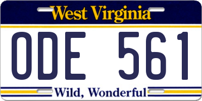 WV license plate ODE561