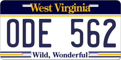 WV license plate ODE562