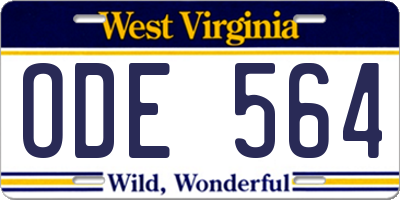 WV license plate ODE564