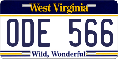 WV license plate ODE566