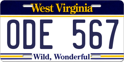 WV license plate ODE567
