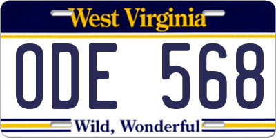 WV license plate ODE568