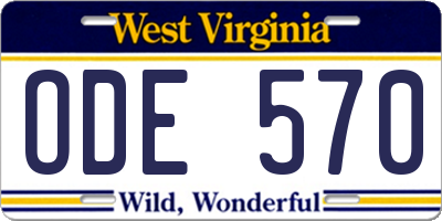 WV license plate ODE570