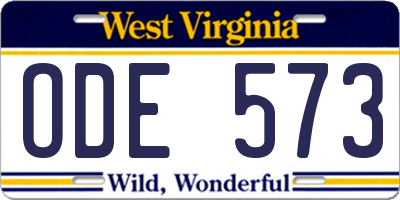 WV license plate ODE573