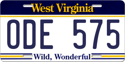 WV license plate ODE575
