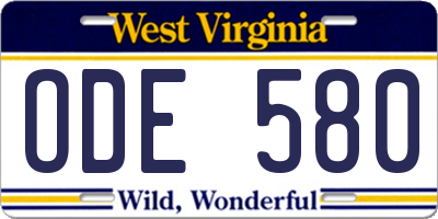 WV license plate ODE580
