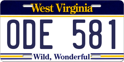 WV license plate ODE581