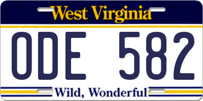 WV license plate ODE582