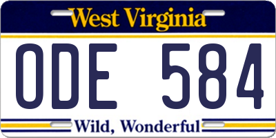 WV license plate ODE584