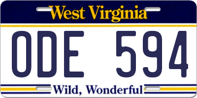 WV license plate ODE594
