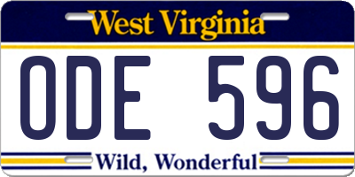 WV license plate ODE596