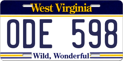 WV license plate ODE598