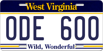 WV license plate ODE600