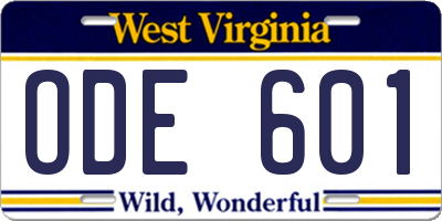 WV license plate ODE601