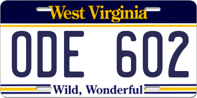 WV license plate ODE602