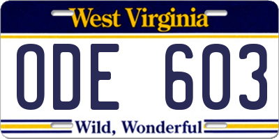 WV license plate ODE603