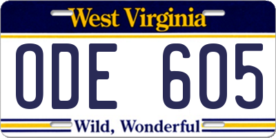 WV license plate ODE605