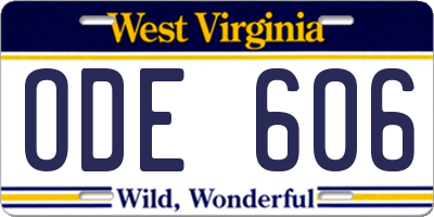 WV license plate ODE606