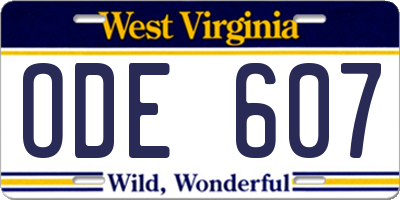 WV license plate ODE607