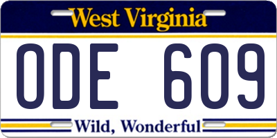 WV license plate ODE609