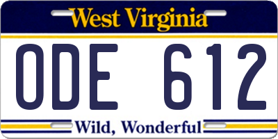 WV license plate ODE612