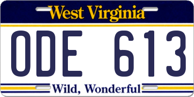 WV license plate ODE613