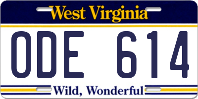 WV license plate ODE614
