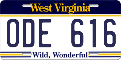 WV license plate ODE616