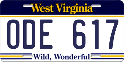 WV license plate ODE617